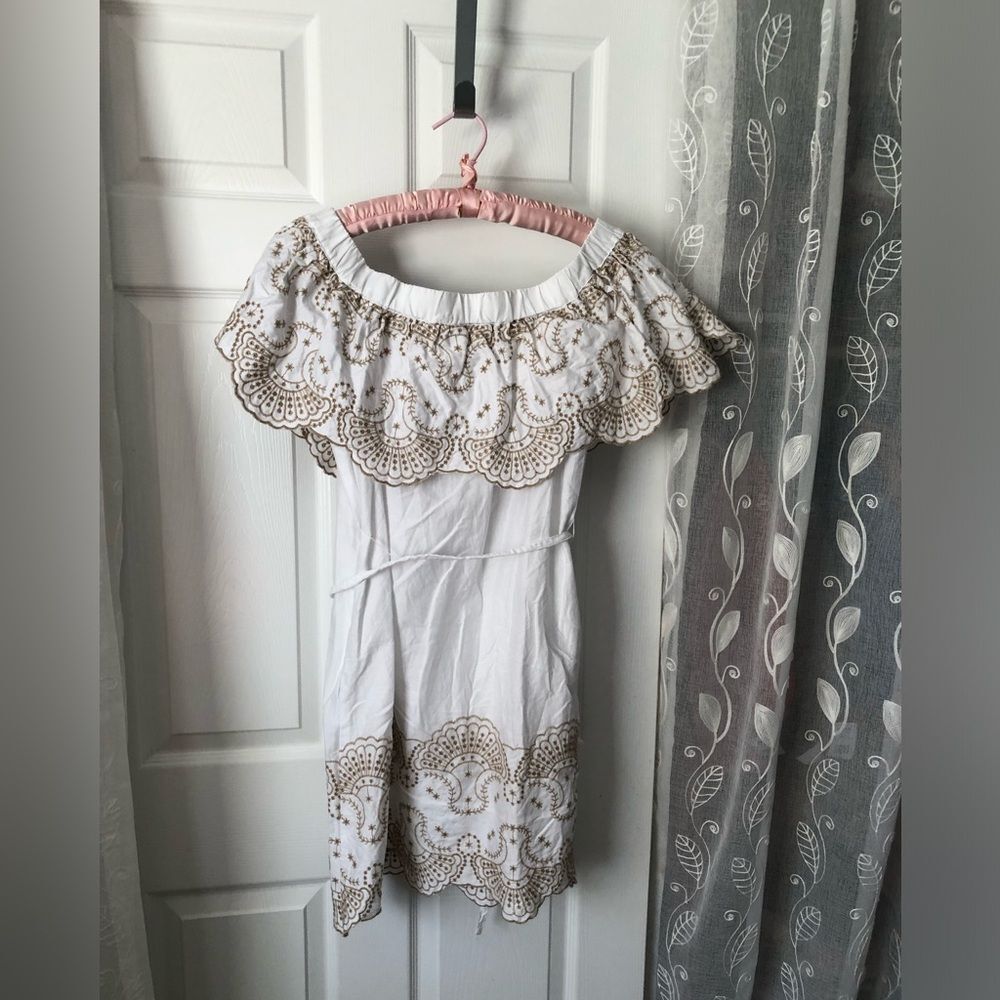 New York & Company Strapless off the shoulder Embroidery babydoll mini Dress S - Picture 7 of 8